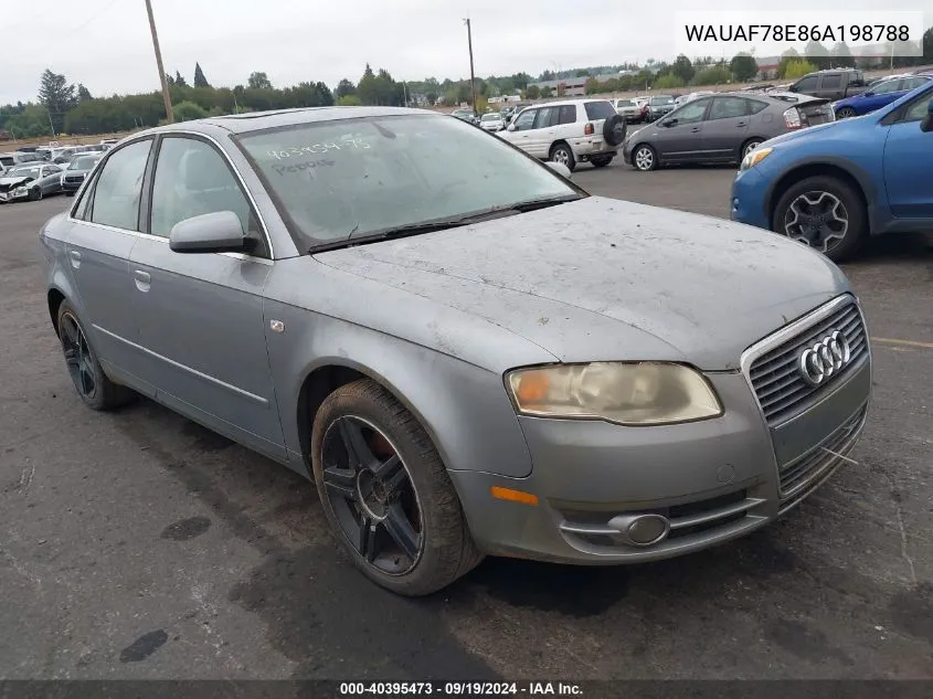 2006 Audi A4 2.0T VIN: WAUAF78E86A198788 Lot: 40395473