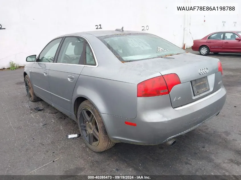 2006 Audi A4 2.0T VIN: WAUAF78E86A198788 Lot: 40395473