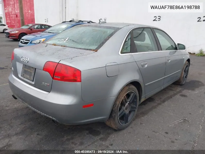 2006 Audi A4 2.0T VIN: WAUAF78E86A198788 Lot: 40395473