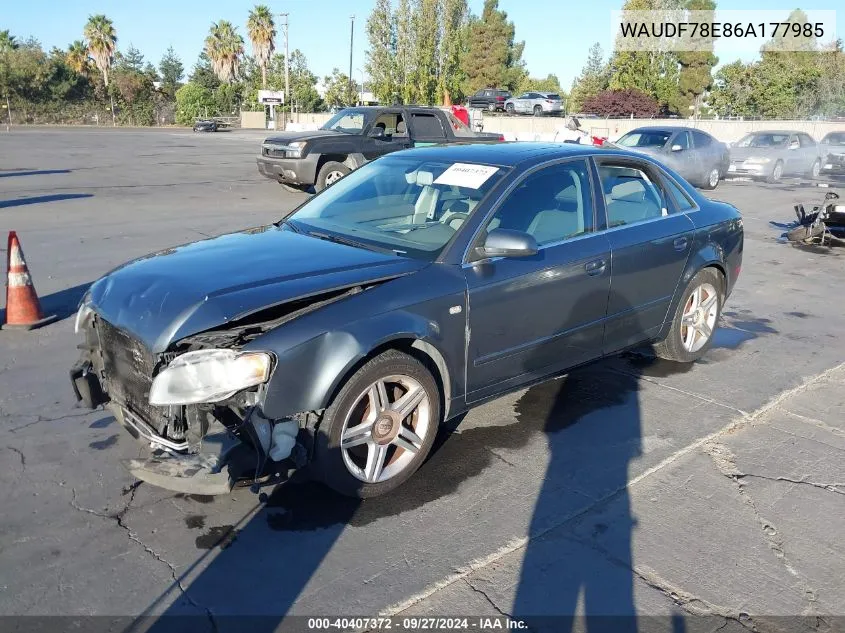 2006 Audi A4 2.0T VIN: WAUDF78E86A177985 Lot: 40407372