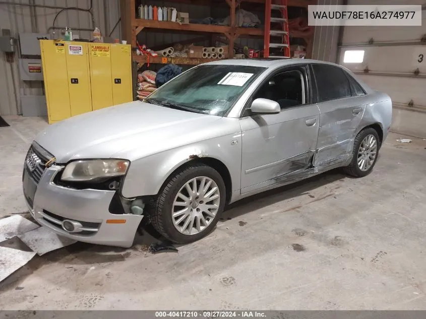 2006 Audi A4 2.0T VIN: WAUDF78E16A274977 Lot: 40417210