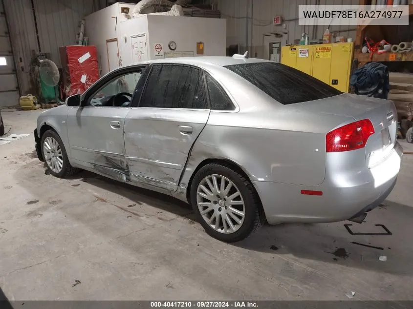 2006 Audi A4 2.0T VIN: WAUDF78E16A274977 Lot: 40417210