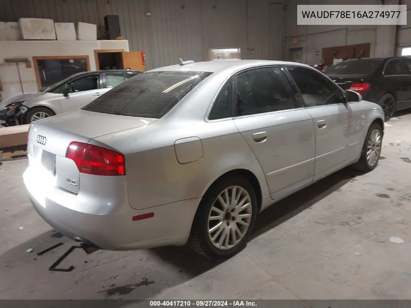 2006 Audi A4 2.0T VIN: WAUDF78E16A274977 Lot: 40417210