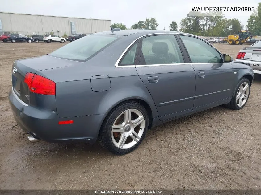 WAUDF78E76A020805 2006 Audi A4 2.0T