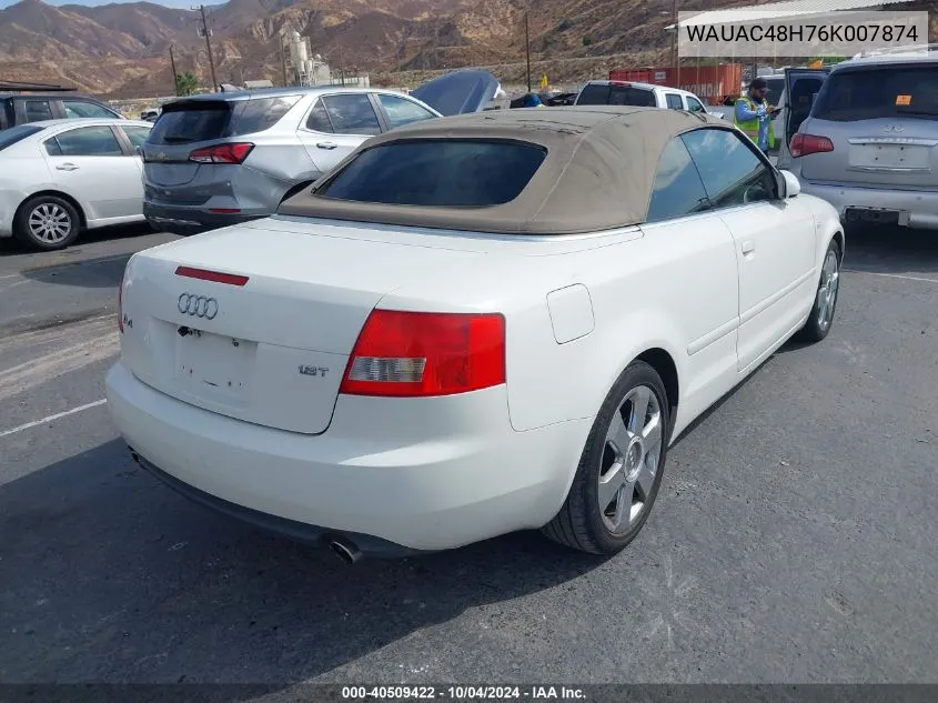 2006 Audi A4 1.8T VIN: WAUAC48H76K007874 Lot: 40509422