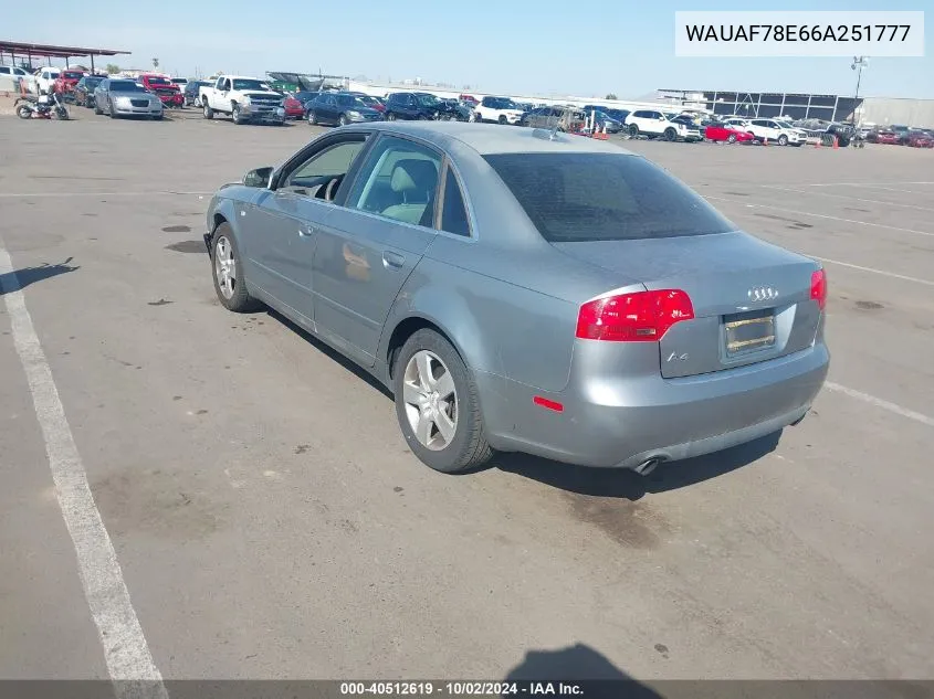 2006 Audi A4 2.0T VIN: WAUAF78E66A251777 Lot: 40512619