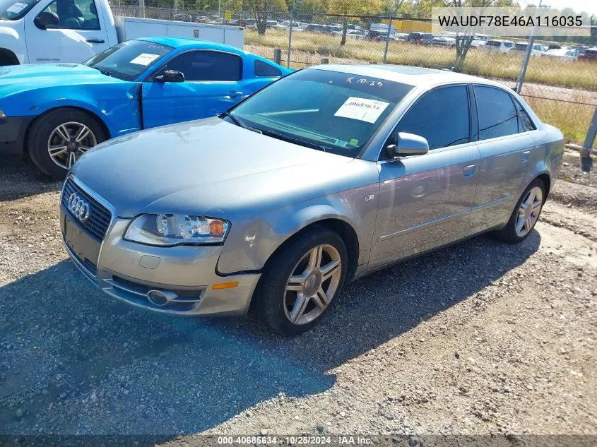 2006 Audi A4 2.0T VIN: WAUDF78E46A116035 Lot: 40685634