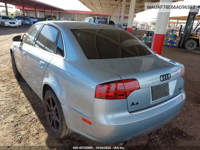 2006 Audi A4 2.0T VIN: WAUAF78E66A096583 Lot: 40702069