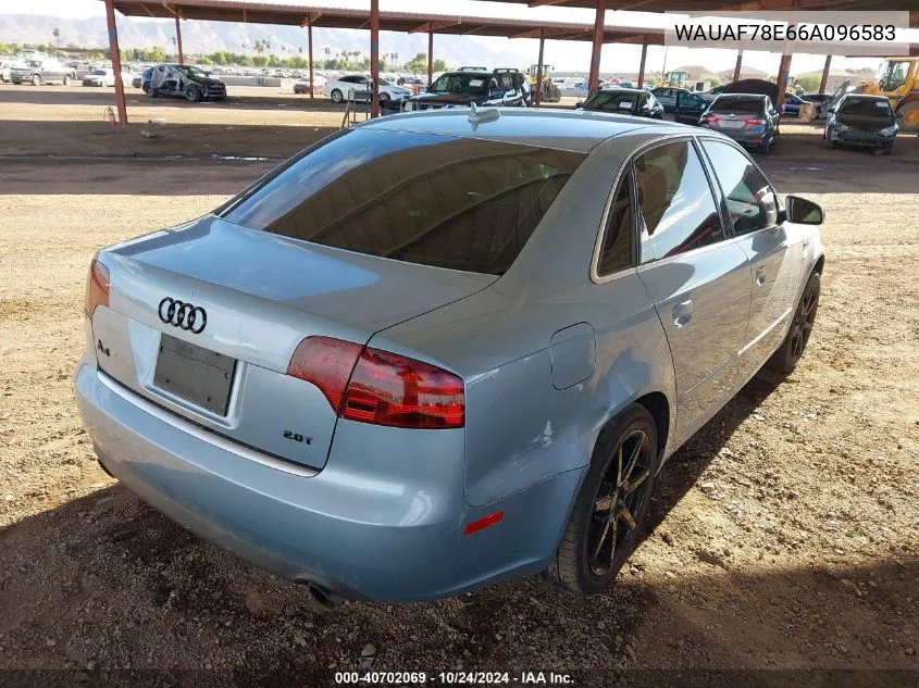 2006 Audi A4 2.0T VIN: WAUAF78E66A096583 Lot: 40702069