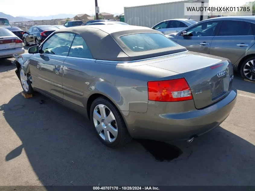 2006 Audi A4 3.0 VIN: WAUDT48HX6K011785 Lot: 40707170