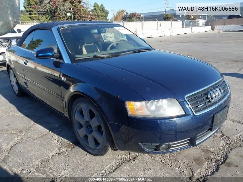 2006 Audi A4 3.0 VIN: WAUDT48H16K006586 Lot: 40814589