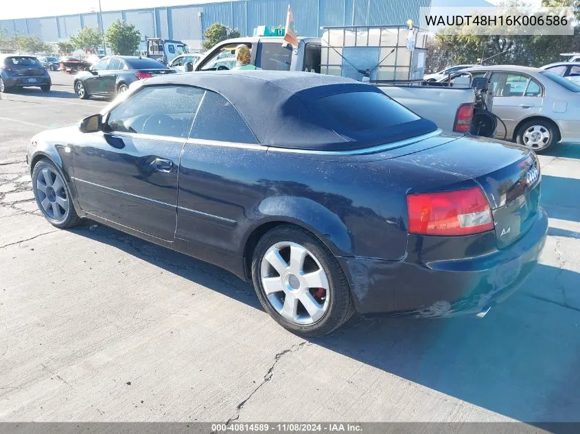 2006 Audi A4 3.0 VIN: WAUDT48H16K006586 Lot: 40814589