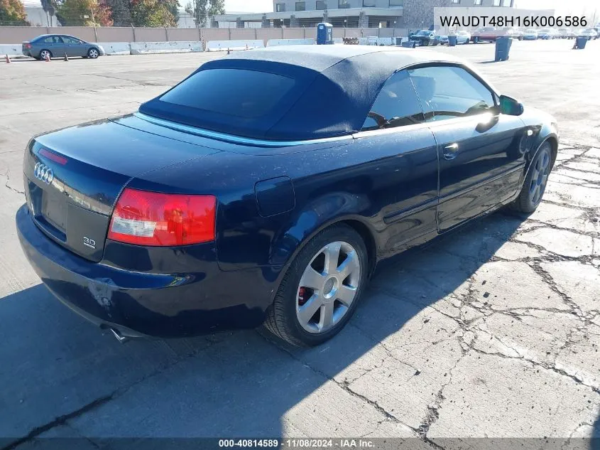 2006 Audi A4 3.0 VIN: WAUDT48H16K006586 Lot: 40814589