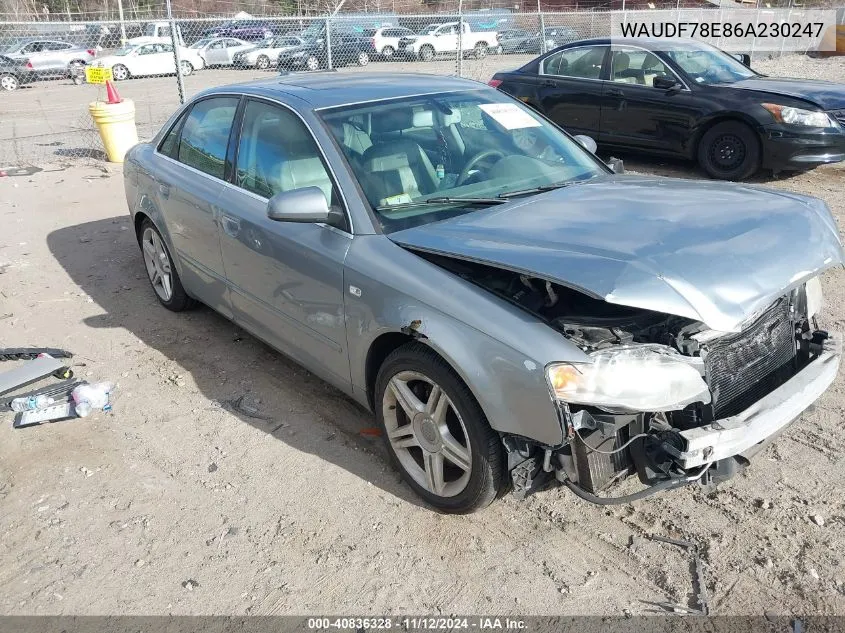 2006 Audi A4 2.0T VIN: WAUDF78E86A230247 Lot: 40836328