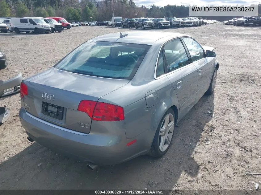 2006 Audi A4 2.0T VIN: WAUDF78E86A230247 Lot: 40836328