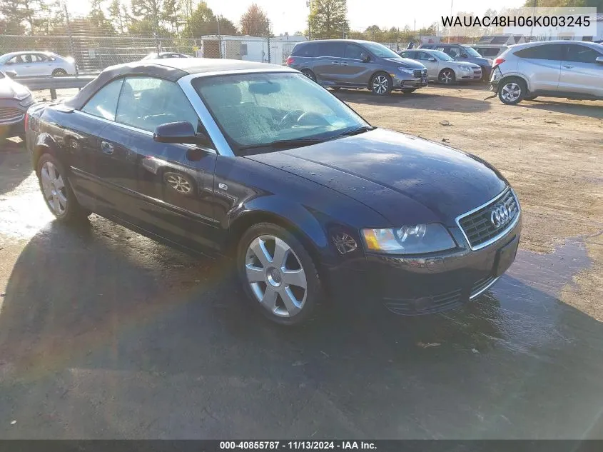 2006 Audi A4 1.8T VIN: WAUAC48H06K003245 Lot: 40855787