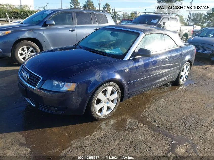 2006 Audi A4 1.8T VIN: WAUAC48H06K003245 Lot: 40855787