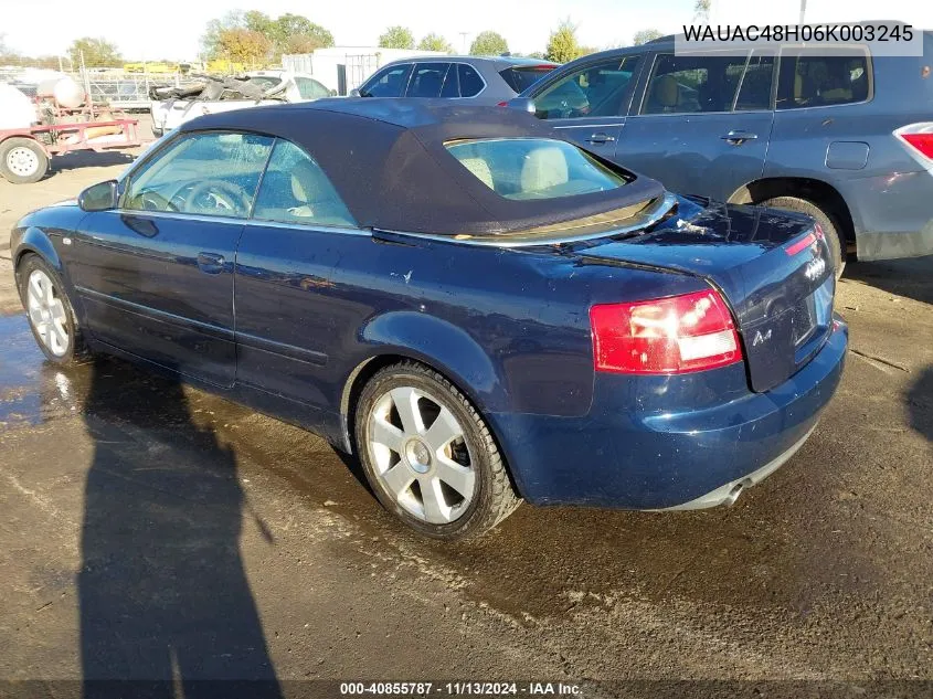 2006 Audi A4 1.8T VIN: WAUAC48H06K003245 Lot: 40855787