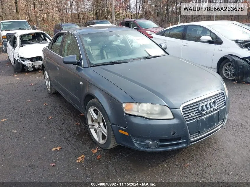 2006 Audi A4 2.0T VIN: WAUDF78E66A233678 Lot: 40878992