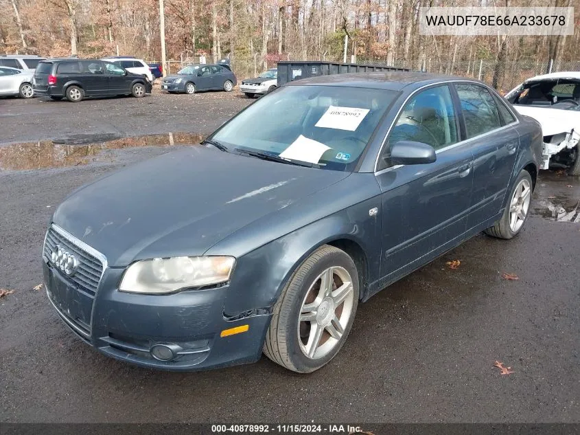 2006 Audi A4 2.0T VIN: WAUDF78E66A233678 Lot: 40878992