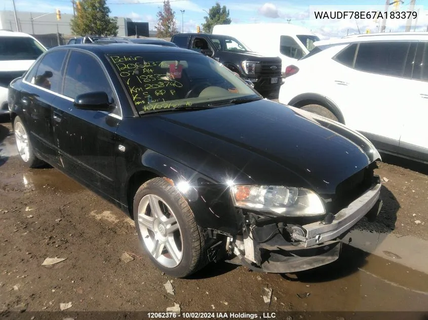 2007 Audi A4 VIN: WAUDF78E67A183379 Lot: 12062376