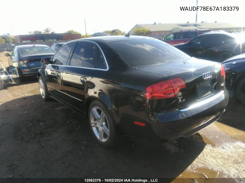 2007 Audi A4 VIN: WAUDF78E67A183379 Lot: 12062376