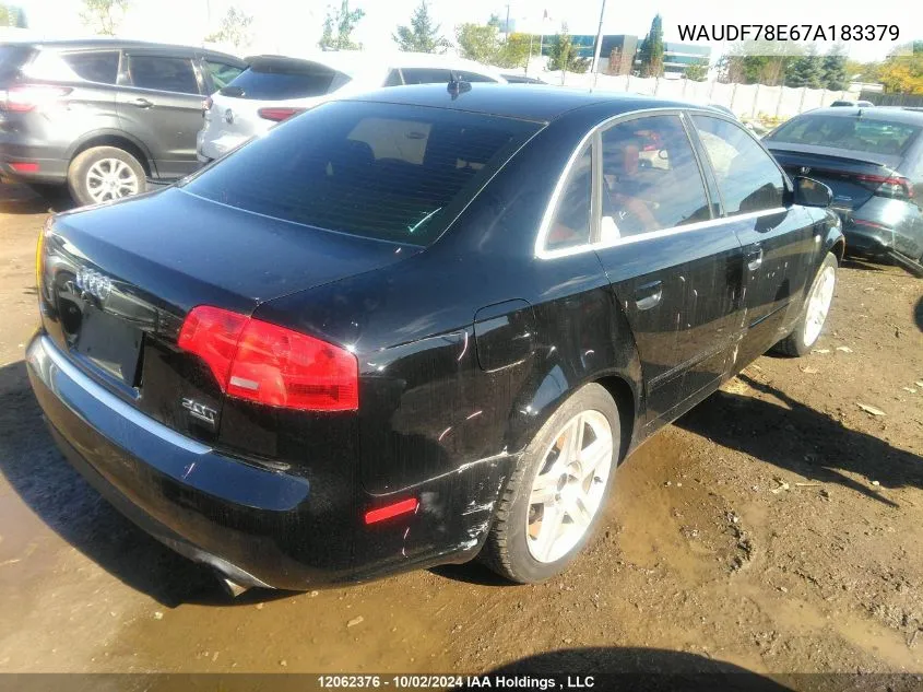 2007 Audi A4 VIN: WAUDF78E67A183379 Lot: 12062376