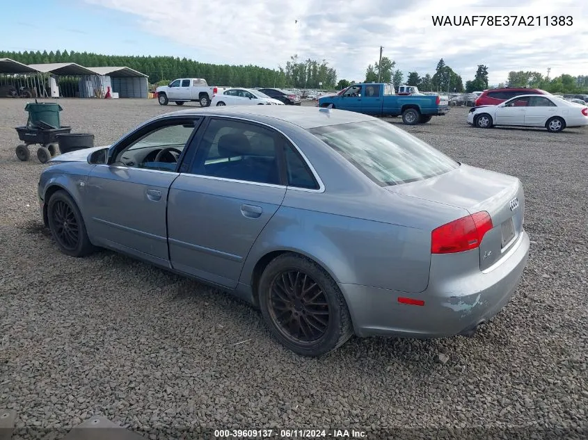 2007 Audi A4 2.0T VIN: WAUAF78E37A211383 Lot: 39609137