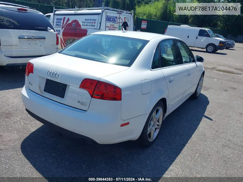 2007 Audi A4 2.0T VIN: WAUDF78E17A204476 Lot: 39844353