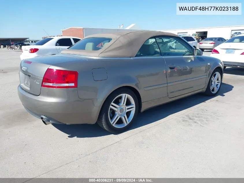 2007 Audi A4 2.0T VIN: WAUDF48H77K023188 Lot: 40306231