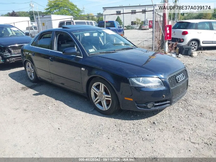 2007 Audi A4 2.0T VIN: WAUDF78E37A039174 Lot: 40320342