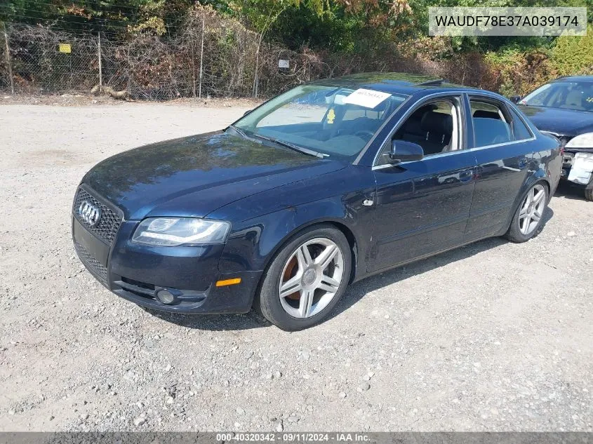 2007 Audi A4 2.0T VIN: WAUDF78E37A039174 Lot: 40320342