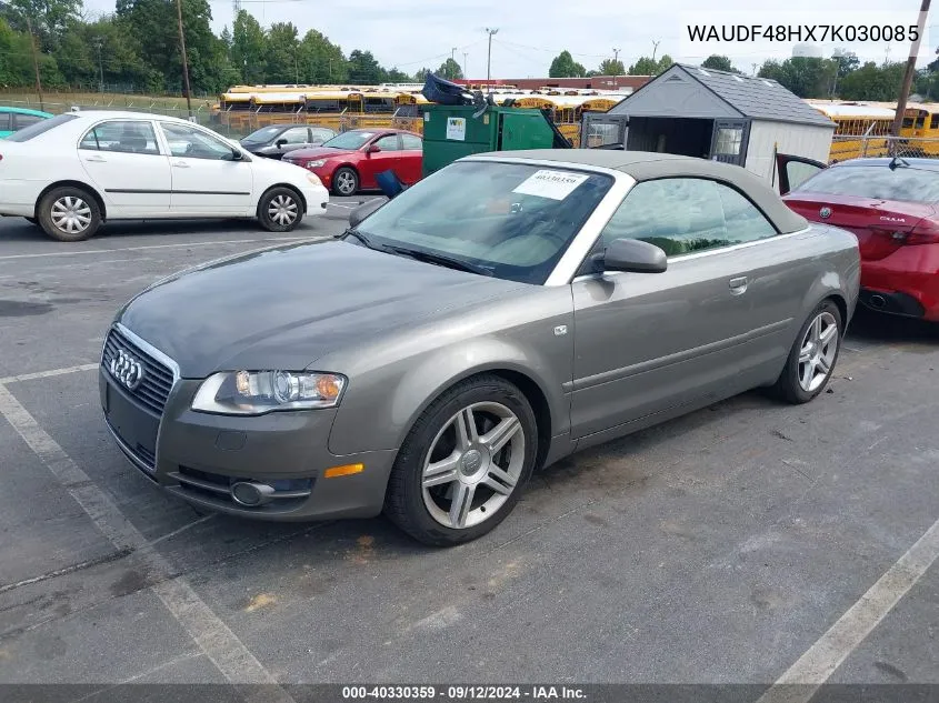 2007 Audi A4 2.0T Cabriolet Quattro VIN: WAUDF48HX7K030085 Lot: 40330359