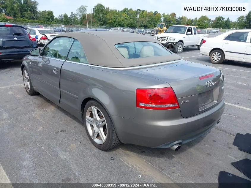 WAUDF48HX7K030085 2007 Audi A4 2.0T Cabriolet Quattro