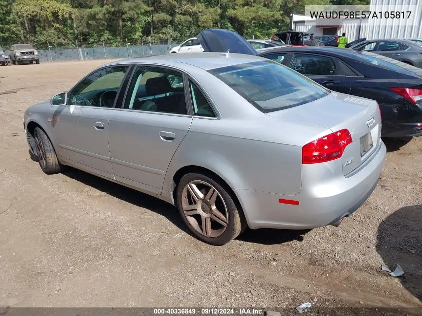 2007 Audi A4 2.0T VIN: WAUDF98E57A105817 Lot: 40336849