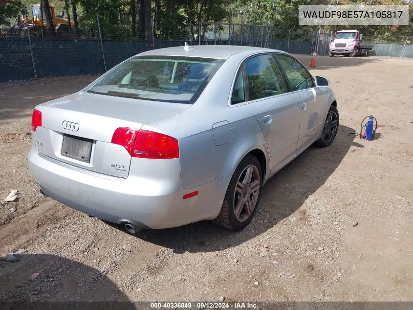 2007 Audi A4 2.0T VIN: WAUDF98E57A105817 Lot: 40336849