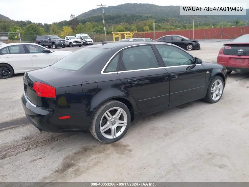 2007 Audi A4 2.0T VIN: WAUAF78E47A019499 Lot: 40353266