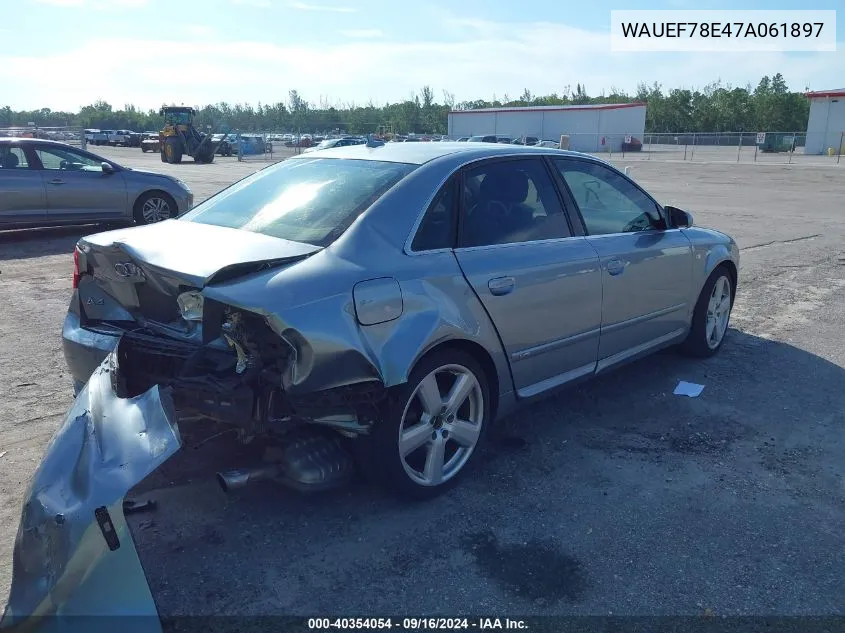 2007 Audi A4 S-Line 2.0T Quattro Turbo VIN: WAUEF78E47A061897 Lot: 40354054