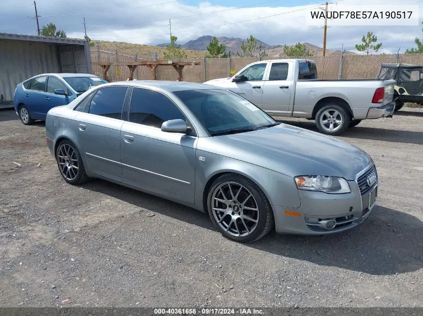 2007 Audi A4 2.0T VIN: WAUDF78E57A190517 Lot: 40361658