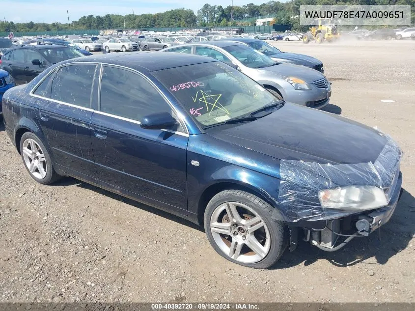 2007 Audi A4 2.0T Quattro VIN: WAUDF78E47A009651 Lot: 40392720