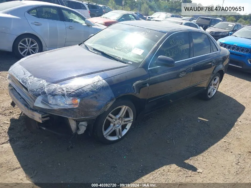 2007 Audi A4 2.0T Quattro VIN: WAUDF78E47A009651 Lot: 40392720