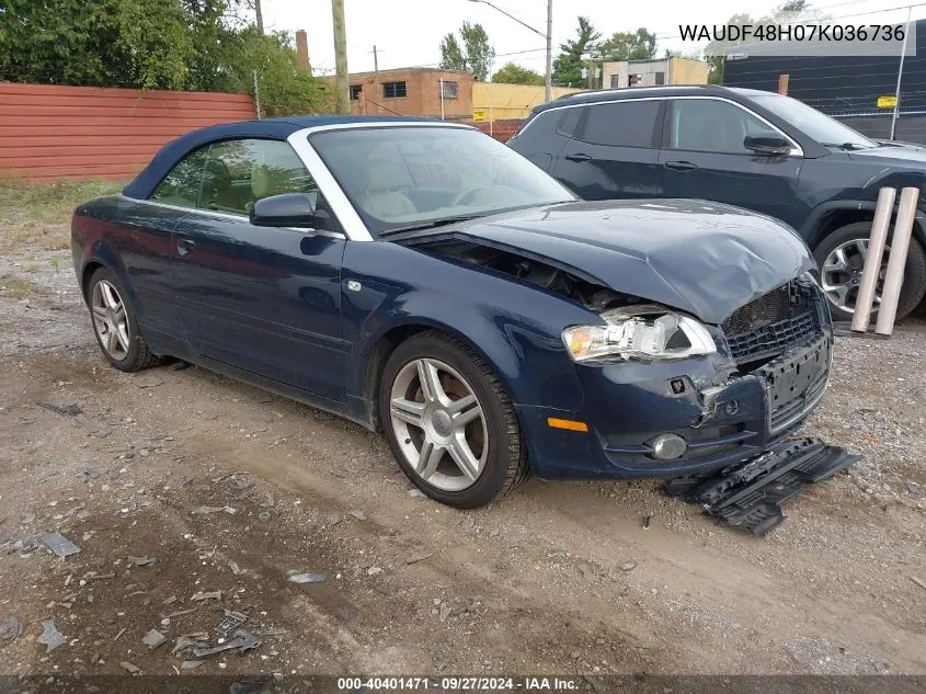 2007 Audi A4 2.0T VIN: WAUDF48H07K036736 Lot: 40401471