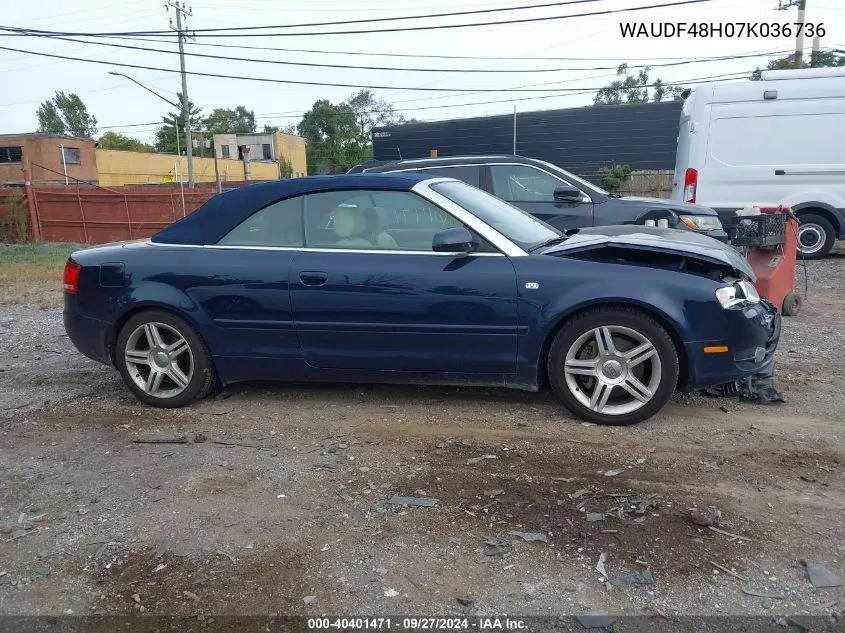 2007 Audi A4 2.0T VIN: WAUDF48H07K036736 Lot: 40401471