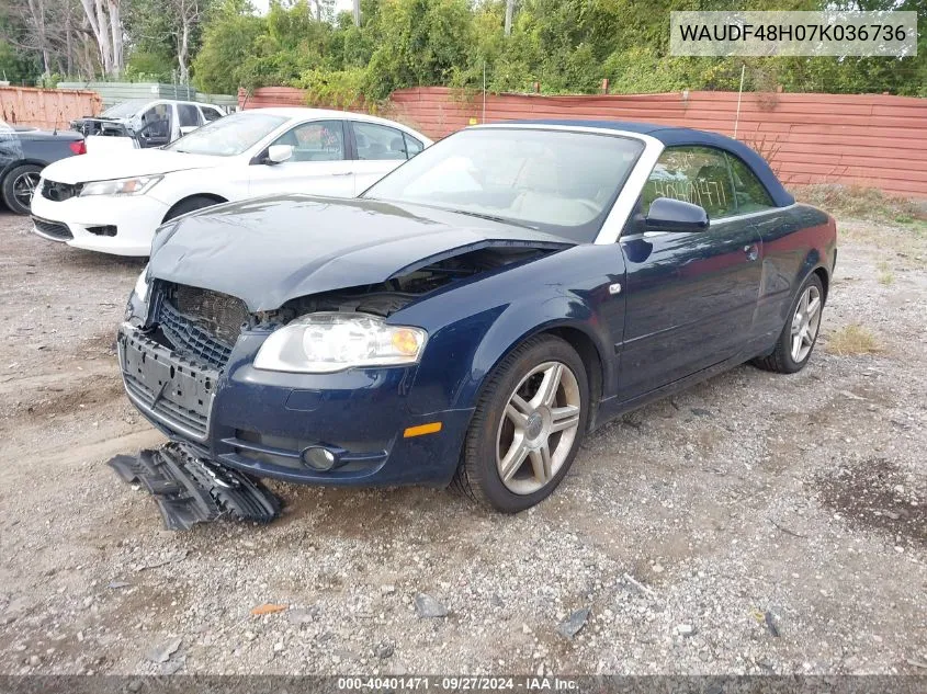 2007 Audi A4 2.0T VIN: WAUDF48H07K036736 Lot: 40401471