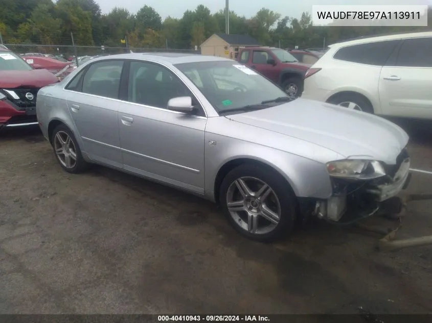 2007 Audi A4 2.0T VIN: WAUDF78E97A113911 Lot: 40410943