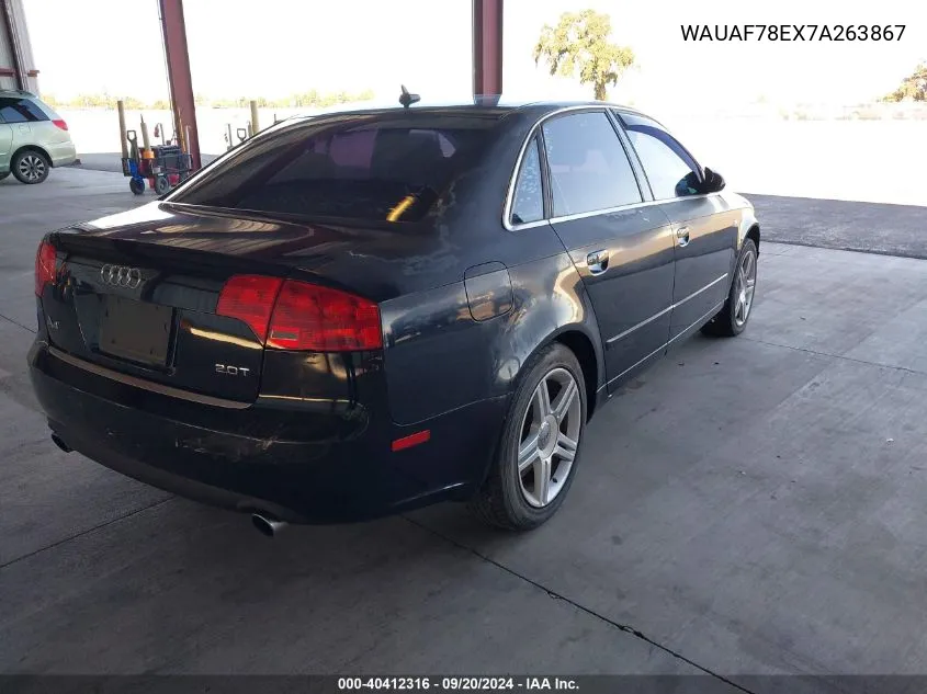 2007 Audi A4 2.0T VIN: WAUAF78EX7A263867 Lot: 40412316