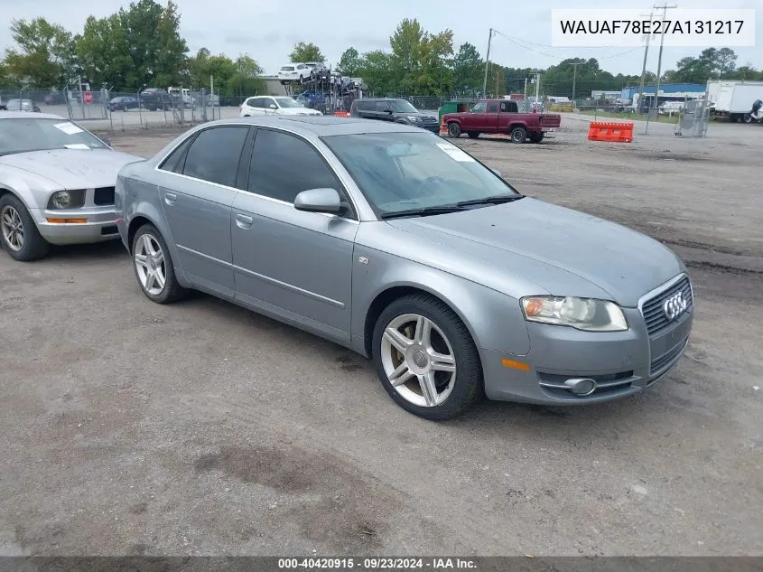 2007 Audi A4 2.0T VIN: WAUAF78E27A131217 Lot: 40420915