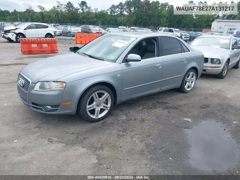 2007 Audi A4 2.0T VIN: WAUAF78E27A131217 Lot: 40420915