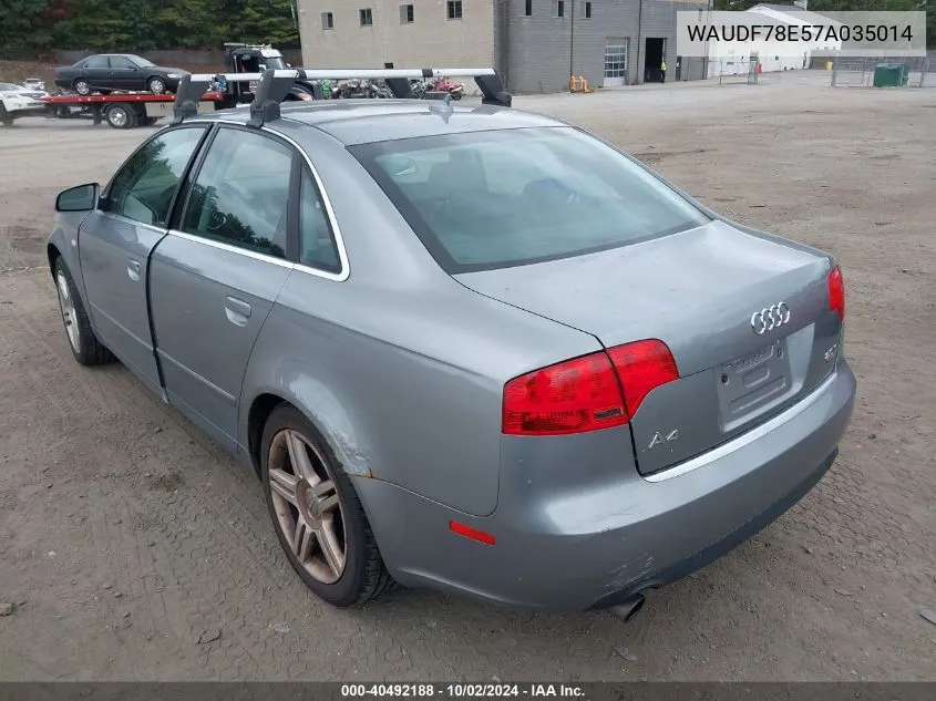 2007 Audi A4 2.0T VIN: WAUDF78E57A035014 Lot: 40492188