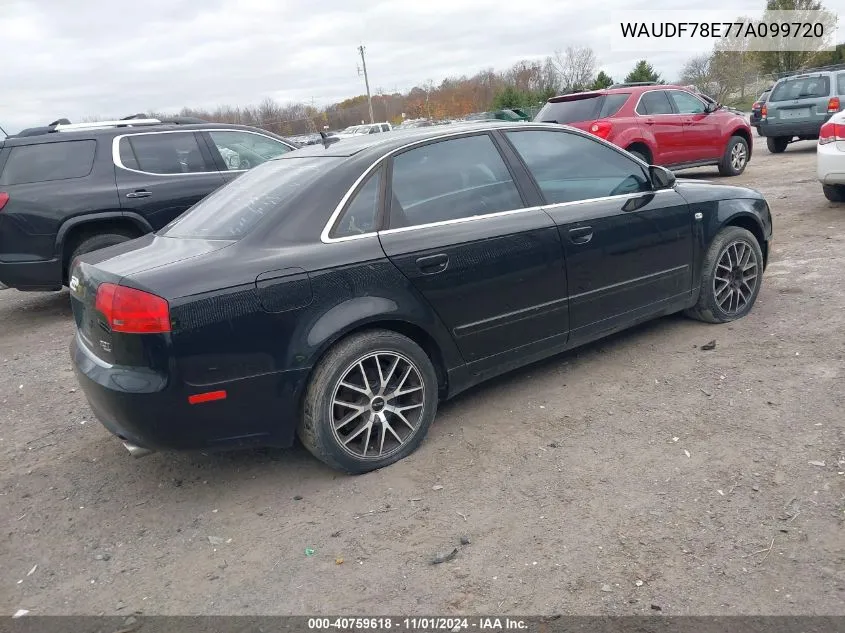 2007 Audi A4 2.0T VIN: WAUDF78E77A099720 Lot: 40759618